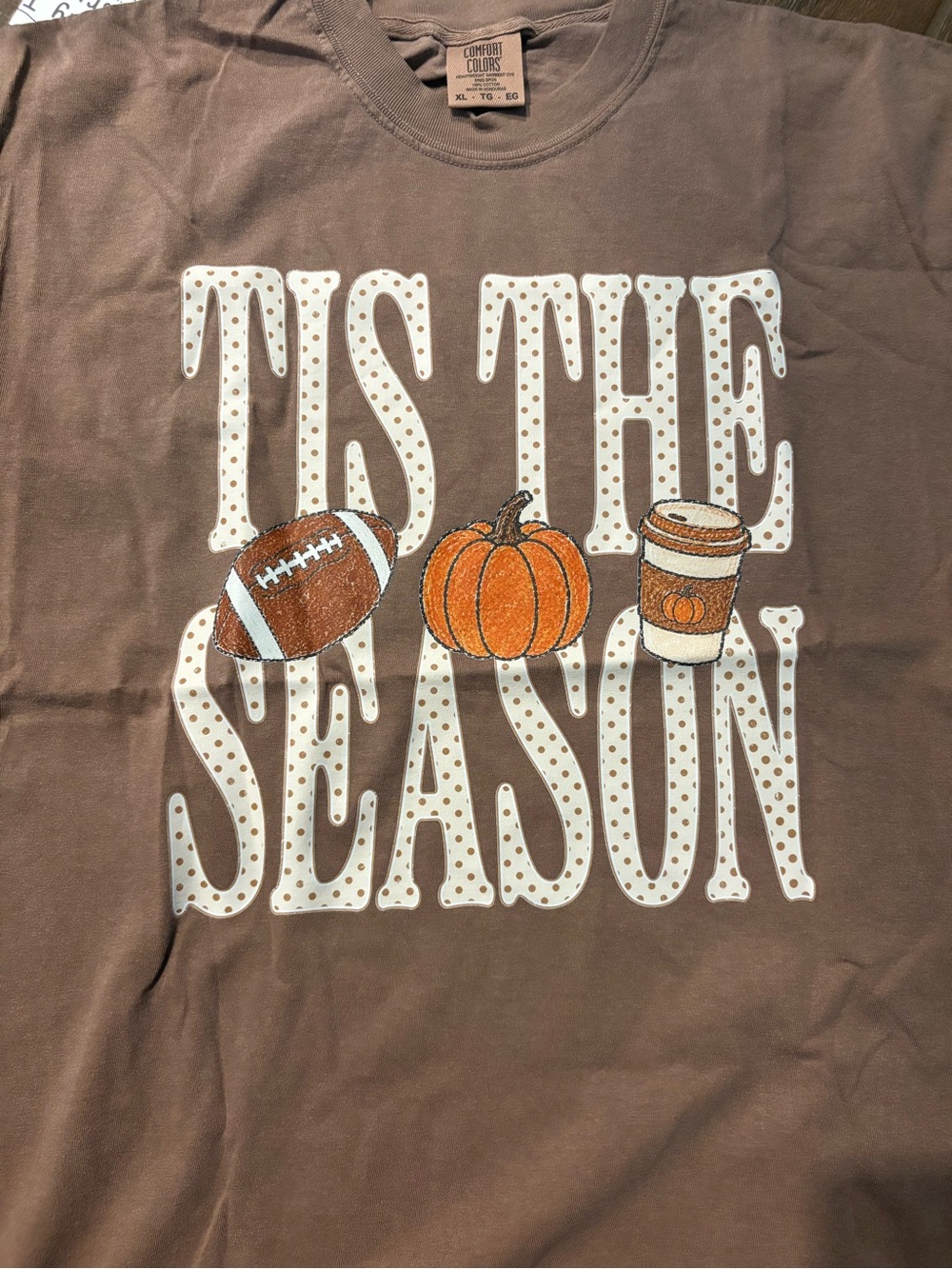 Comfort Colors Brown 'Tis The Season Graphic Tee with Pumpkin & Coffee